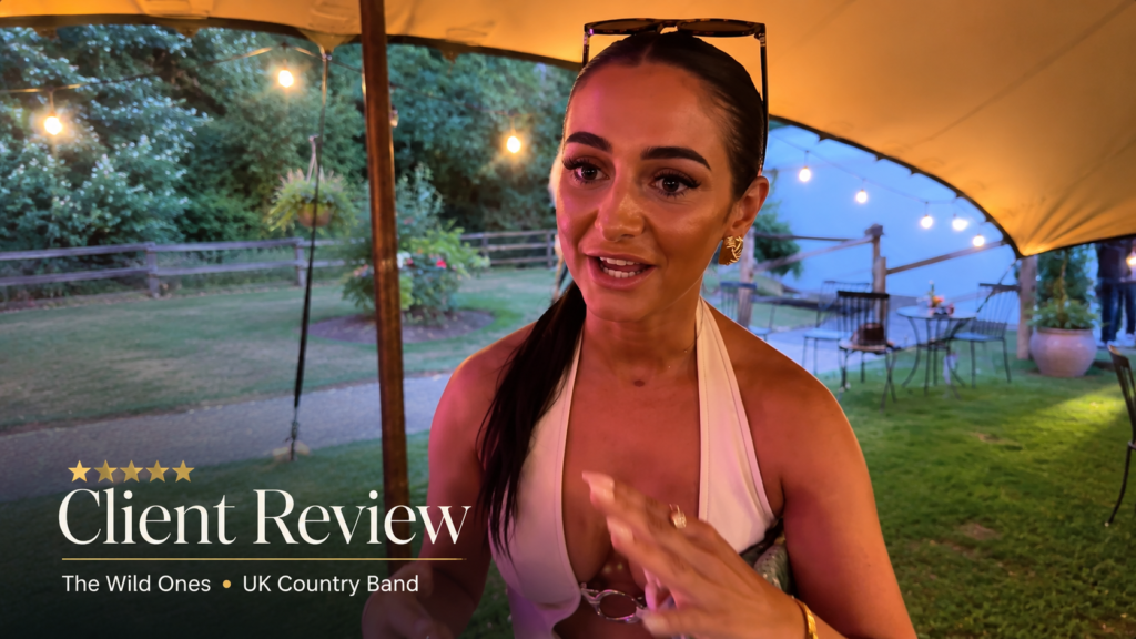 Client review thumbnail for The Wild Ones UK Country Band with a guest speaking at an outdoor event